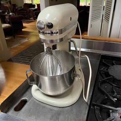 White KitchenAid Mixer with Accessories