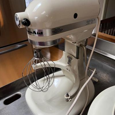 White KitchenAid Mixer with Accessories