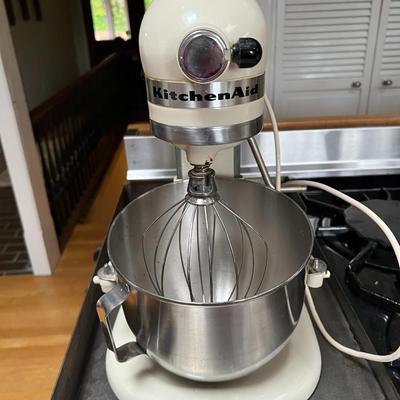 White KitchenAid Mixer with Accessories