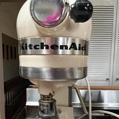 White KitchenAid Mixer with Accessories