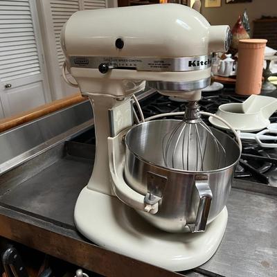 White KitchenAid Mixer with Accessories