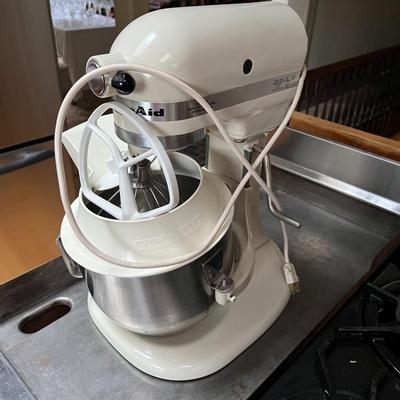 White KitchenAid Mixer with Accessories
