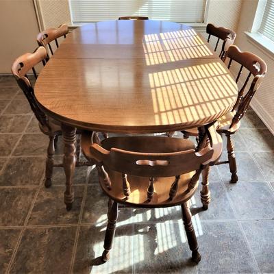 Lot #137  Mid Century Colonial Style Dining Table - 6 chairs