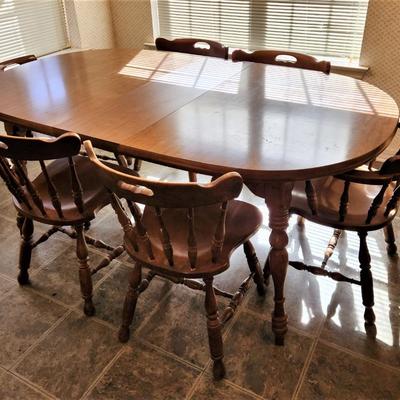 Lot #137  Mid Century Colonial Style Dining Table - 6 chairs