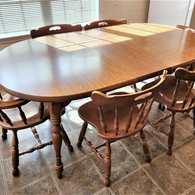 Lot #137  Mid Century Colonial Style Dining Table - 6 chairs