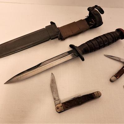 Lot #139  Knife Lot - Trench Knife w/scabbard + 5 Others