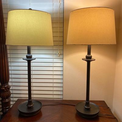 Pair of bronze colored metal table lamps