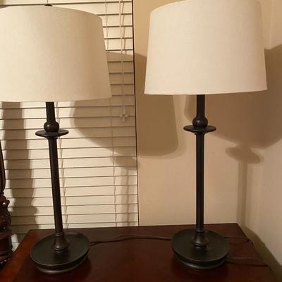 Pair of bronze colored metal table lamps