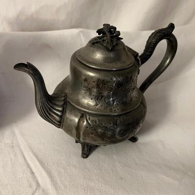 Footed Antique Silver Plated Coffee & Tea Pots Plus Bowl (DR-RG)
