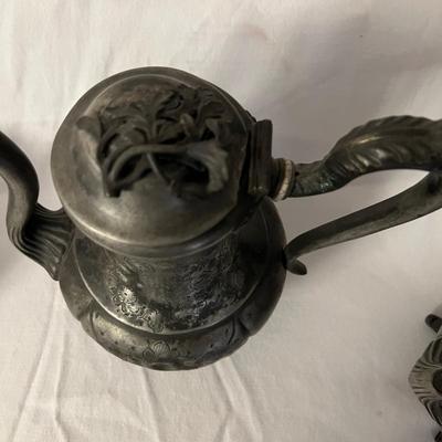 Footed Antique Silver Plated Coffee & Tea Pots Plus Bowl (DR-RG)