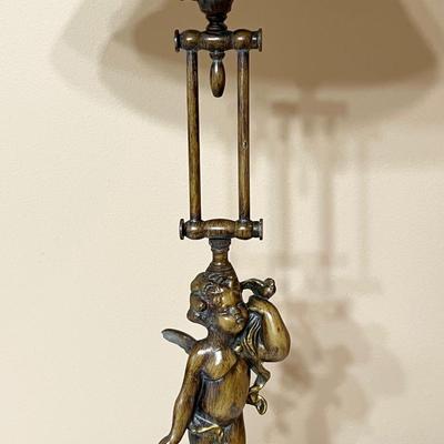 Antiqued Gold Cherub ~ 3-Way Adjustable Lamp With Marble Base