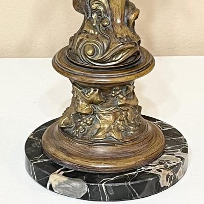 Antiqued Gold Cherub ~ 3-Way Adjustable Lamp With Marble Base
