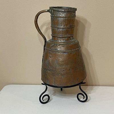 Large Antique Hand-made Copper Pitcher
