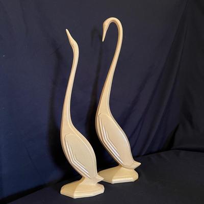 Pair of Arnelâ€™s Pottery Crane Statuettes (DR-RG)