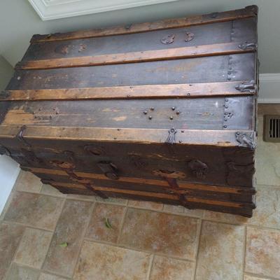 Antique Wood Slat Trunk with Tray