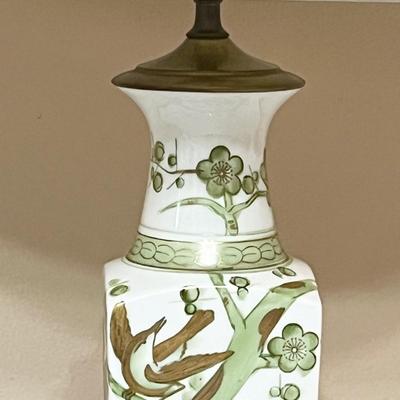 3-Way Ceramic ~ Bird & Floral Table Lamp ~ Wood Base