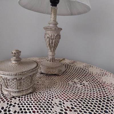 Pair of French Country Design Home Accents includes Lamp and Trinket Lidded Bowl