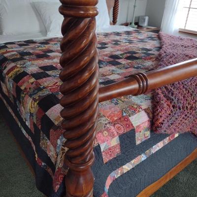Solid Wood Queen Sized Four Poster Bed with Mattress Set