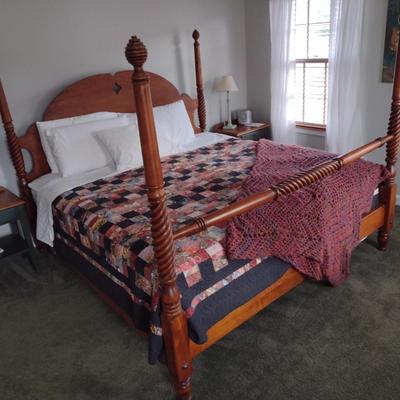 Solid Wood Queen Sized Four Poster Bed with Mattress Set
