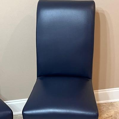 GRANDIN ROAD ~ Pair Navy Blue Leather High Back Chairs ~ Excellent