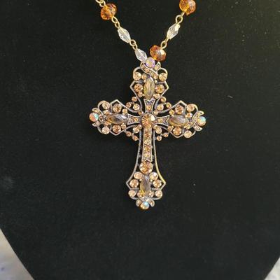 Rhinestone Beaded Cross Necklace