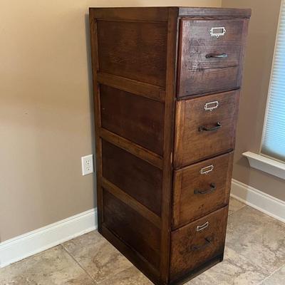 Antique Solid Oak 4 Drawer Filing Cabinet