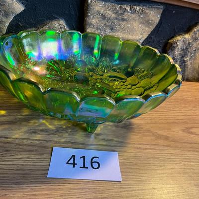 Indiana Glass Lime Green Carnival Glass Bowl