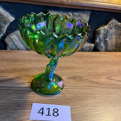 Indiana Carnival Glass Lime Green Compote