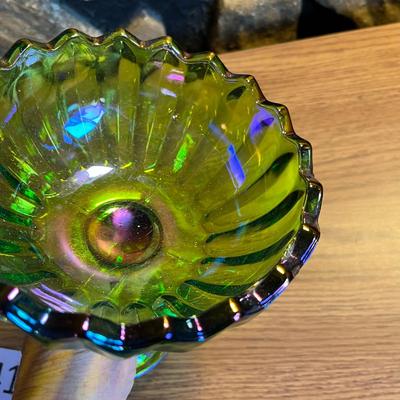 Indiana Carnival Glass Lime Green Compote