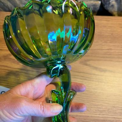 Indiana Carnival Glass Lime Green Compote