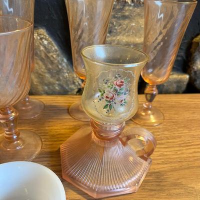 Pink French Glass & white custard cups