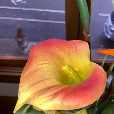 faux Birds of Paradise and column pedestal