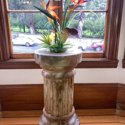 faux Birds of Paradise and column pedestal