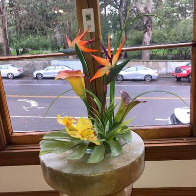 faux Birds of Paradise and column pedestal