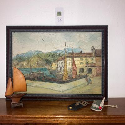 Dock scene painting and decorative items