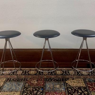3 Swivel leather and chrome bar stools