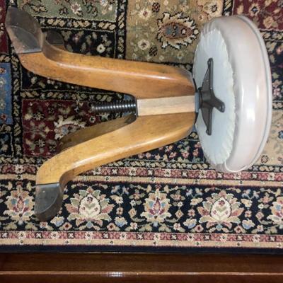 Vintage  wood chair and leather, adjustable piano stool with brass toe caps