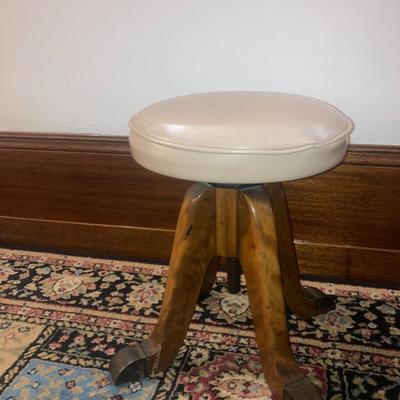 Vintage  wood chair and leather, adjustable piano stool with brass toe caps