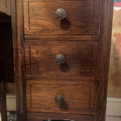 Vintage writing desk with leather top stool