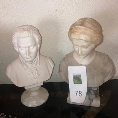 Pair of small white stone busts