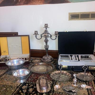 Large lot of silver plate and metal items