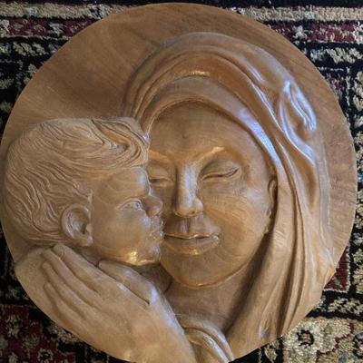 2 religious motif wood carvings