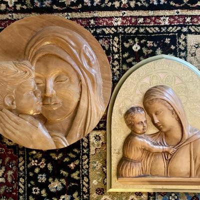 2 religious motif wood carvings