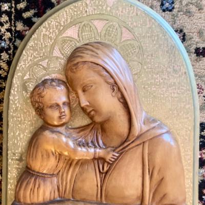 2 religious motif wood carvings