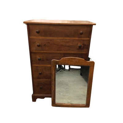 1511 Vintage Solid Cherry Five Drawer Graduated Dresser with Mirror