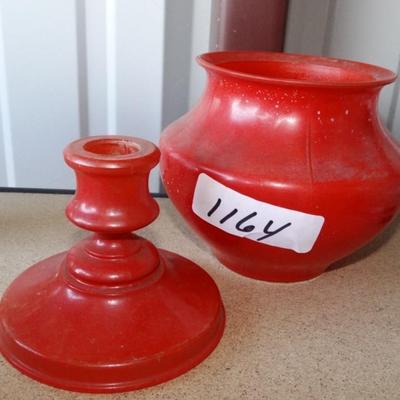 Orange Painted Glass Vase and Candle Holder