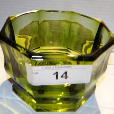 Green Glass Octagon Candy Dish No Lid