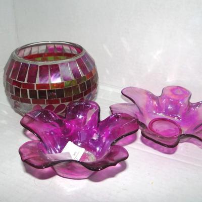 Varitey of Purple Glass Candle Holders