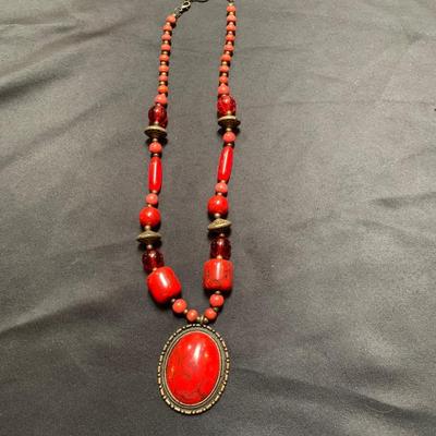 22â€ Tibetan style Handmade Red Beads Necklace with extender