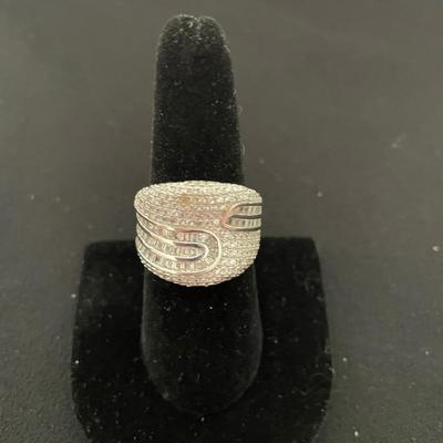 UNIQUE STERLING SILVER WIDE BAND W/CUBIC ZIRCONIAS